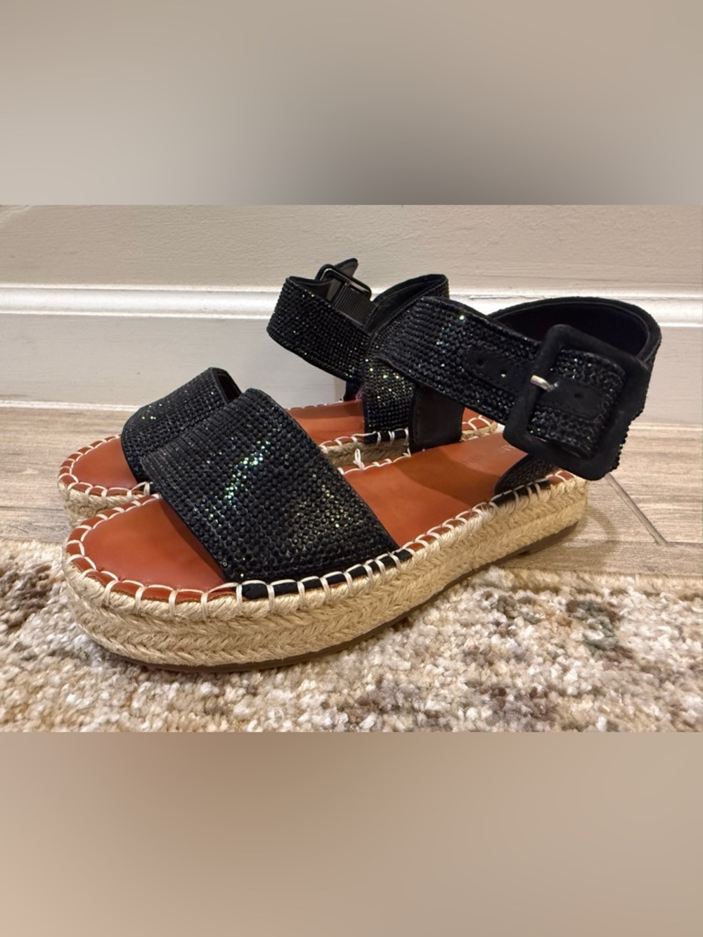 Gianni Bini Black Sequin Espadrille Platform Sandals